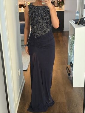 Tadashi Shoji Navy Lace-Trim Evening Dress